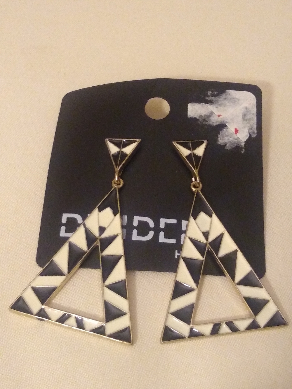 Vtg  DIVIDED H&M Geometric GoldTone Enamel Dangle Drop Earrings Triangle Design